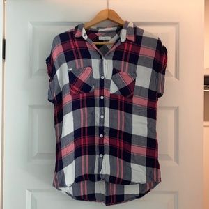 Pink and Navy Plaid Short Sleeve Shirt
